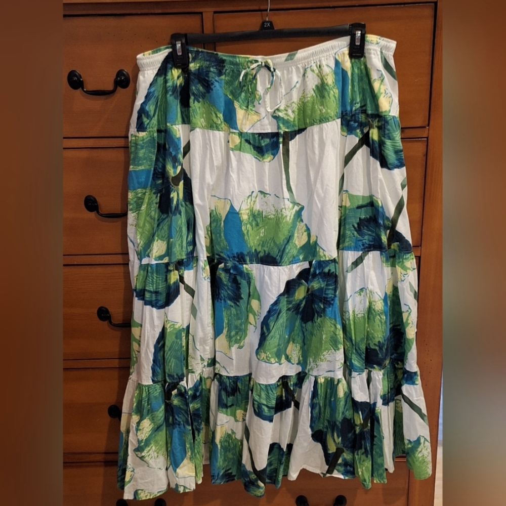 CJ Banks Blue and Green Floral Maxi Skirt